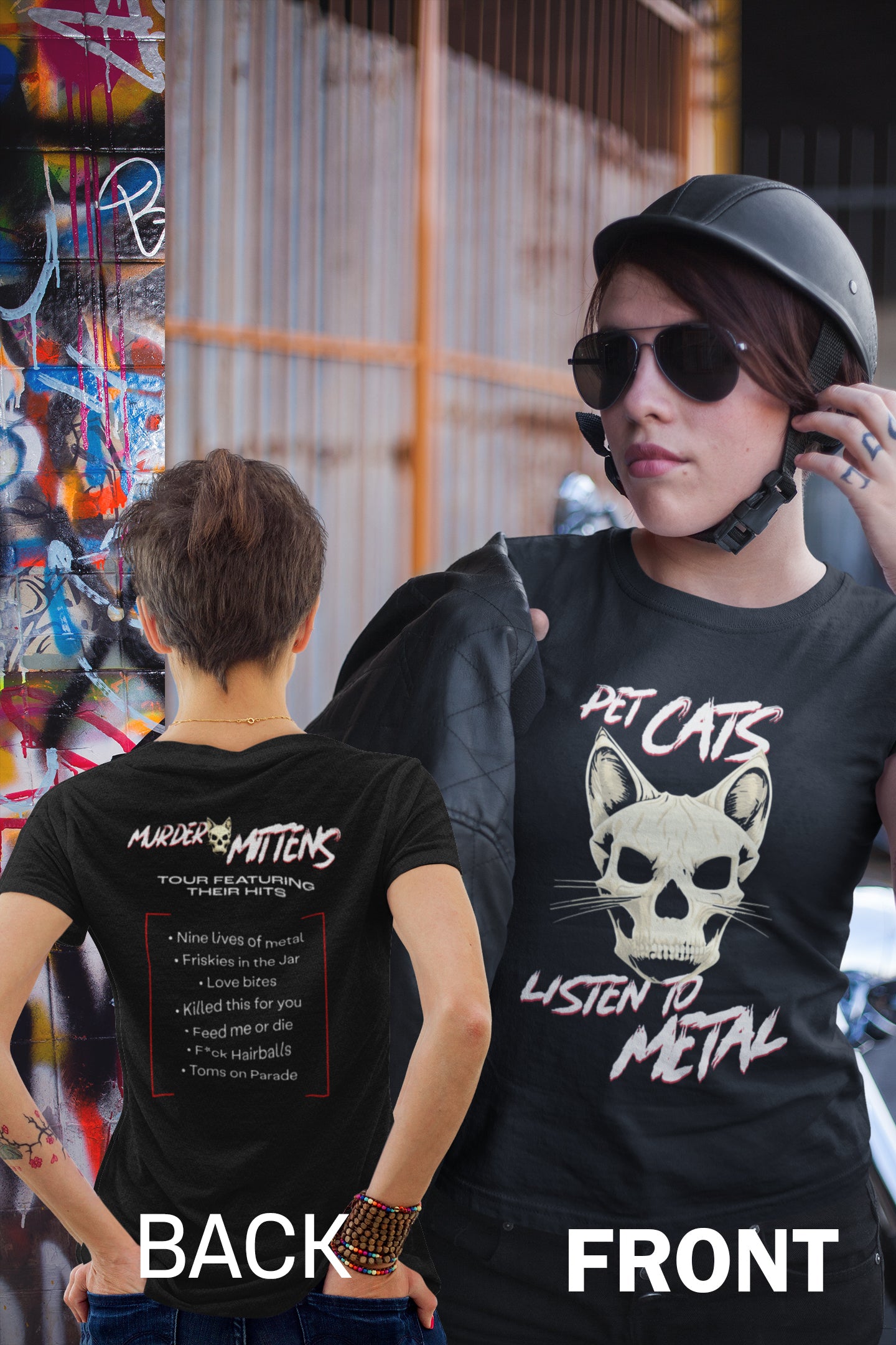 Pet Cats Listen to Metal : Women's 100% Cotton T-Shirt - Double Sided!!