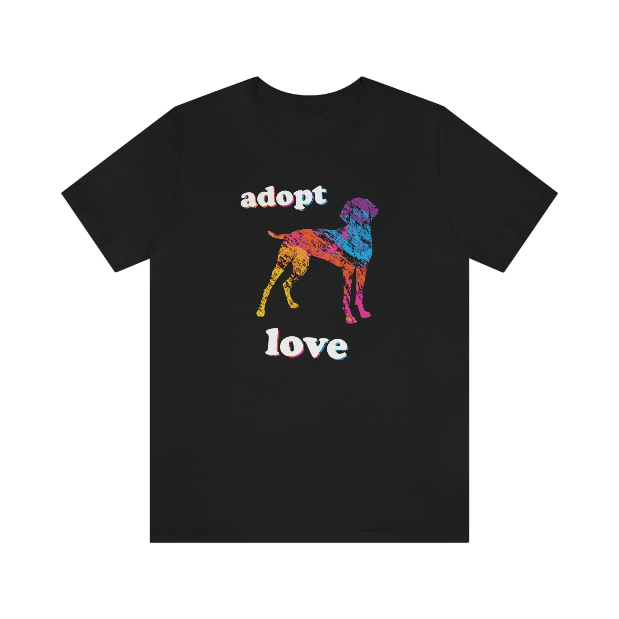 Adopt Love Dog - White Lettering : Unisex 100% Comfy Cotton T-Shirt, Supporting Humane Animal Shelters