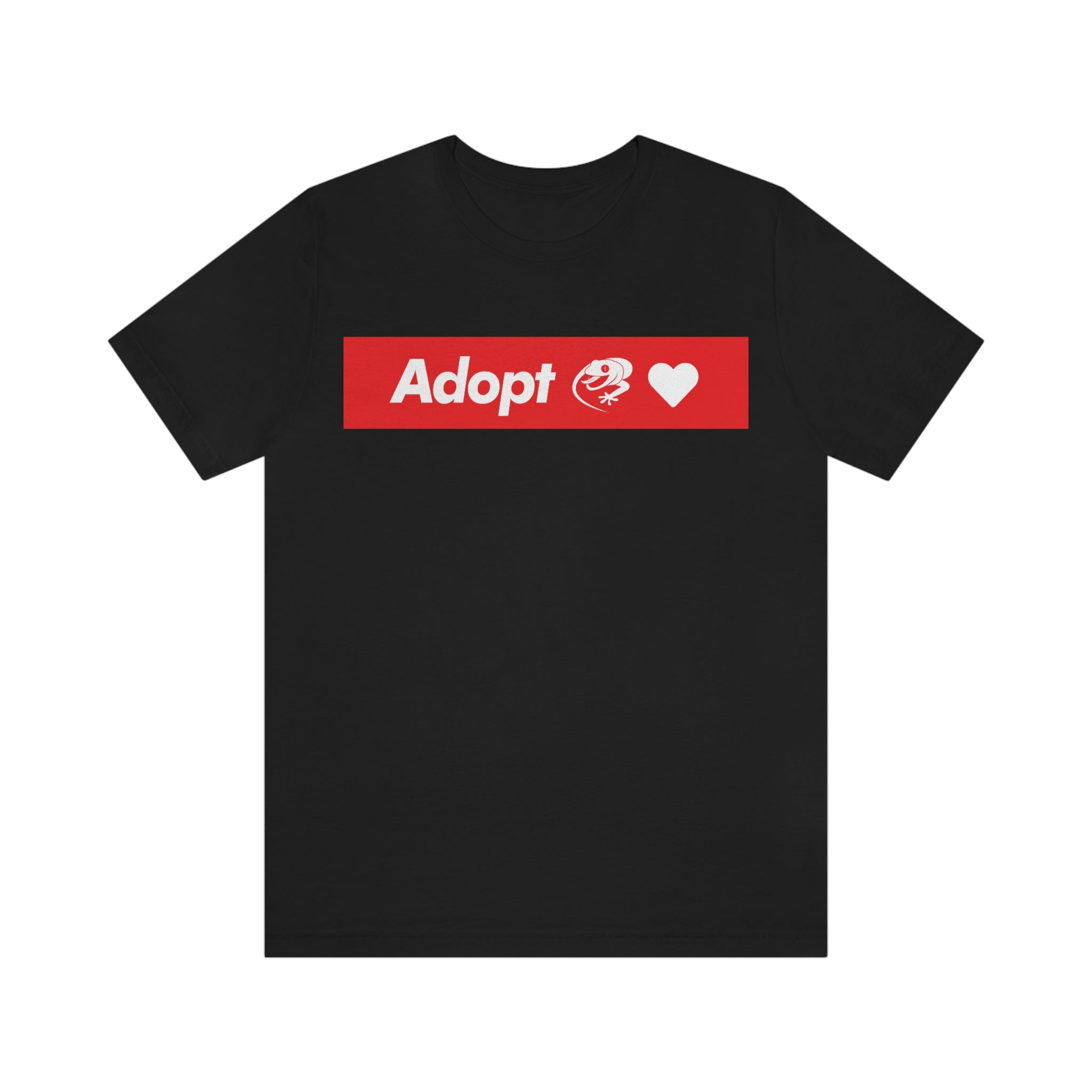 Adopt Love Rescue Gecko - RED BANNER : Unisex 100% Comfy Cotton T-Shirt Supporting Humane Animal Shelters
