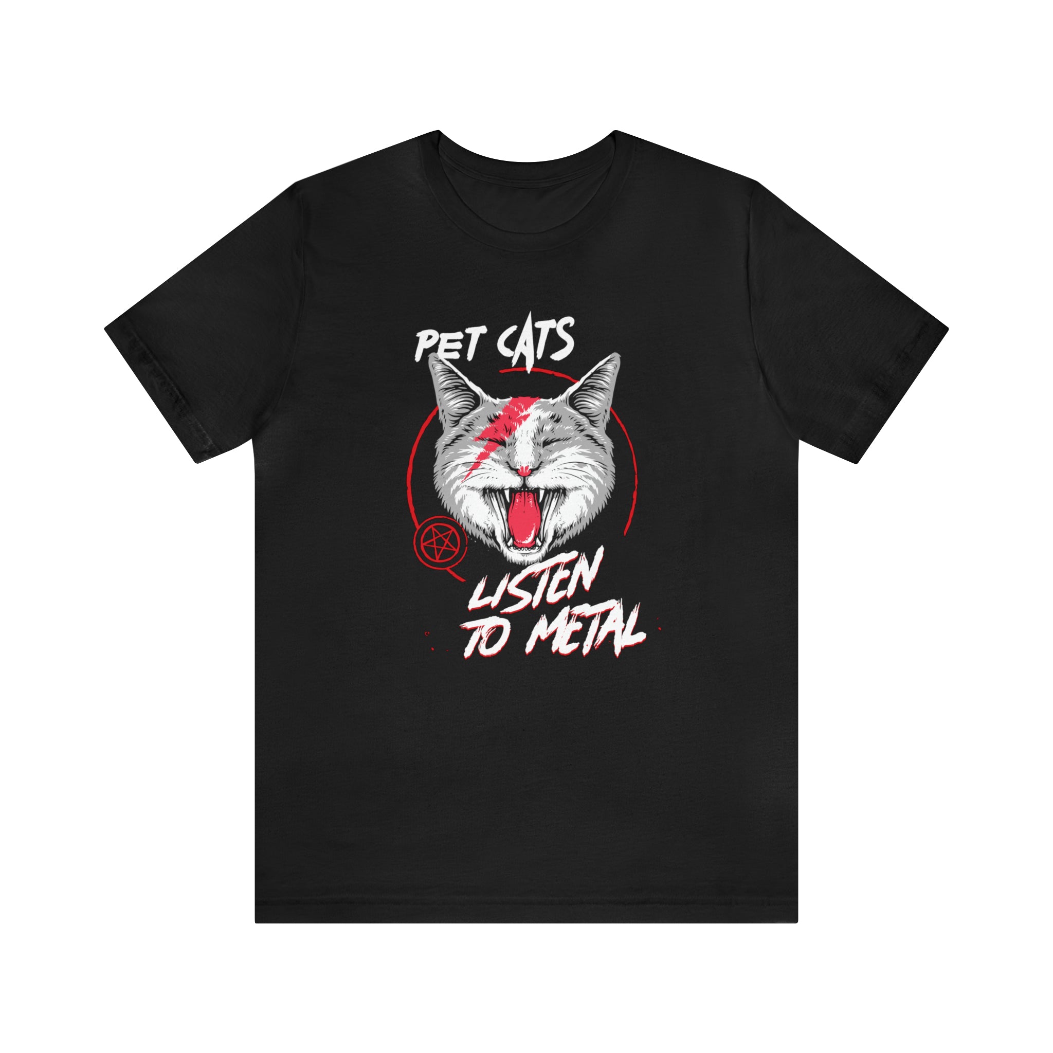 Custom Pet Cats Listen to Metal - Print on Both Sides : Unisex 100% Comfy Cotton T-Shirt by Bella+Canvas