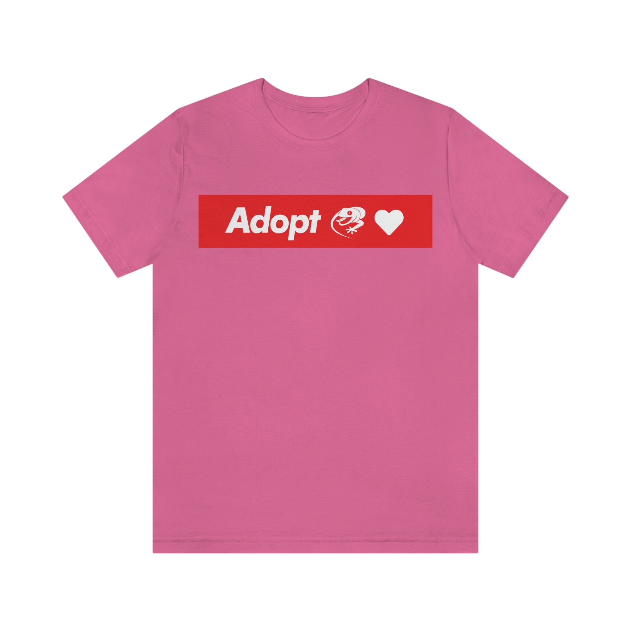 Adopt Love Rescue Gecko - RED BANNER : Unisex 100% Comfy Cotton T-Shirt Supporting Humane Animal Shelters
