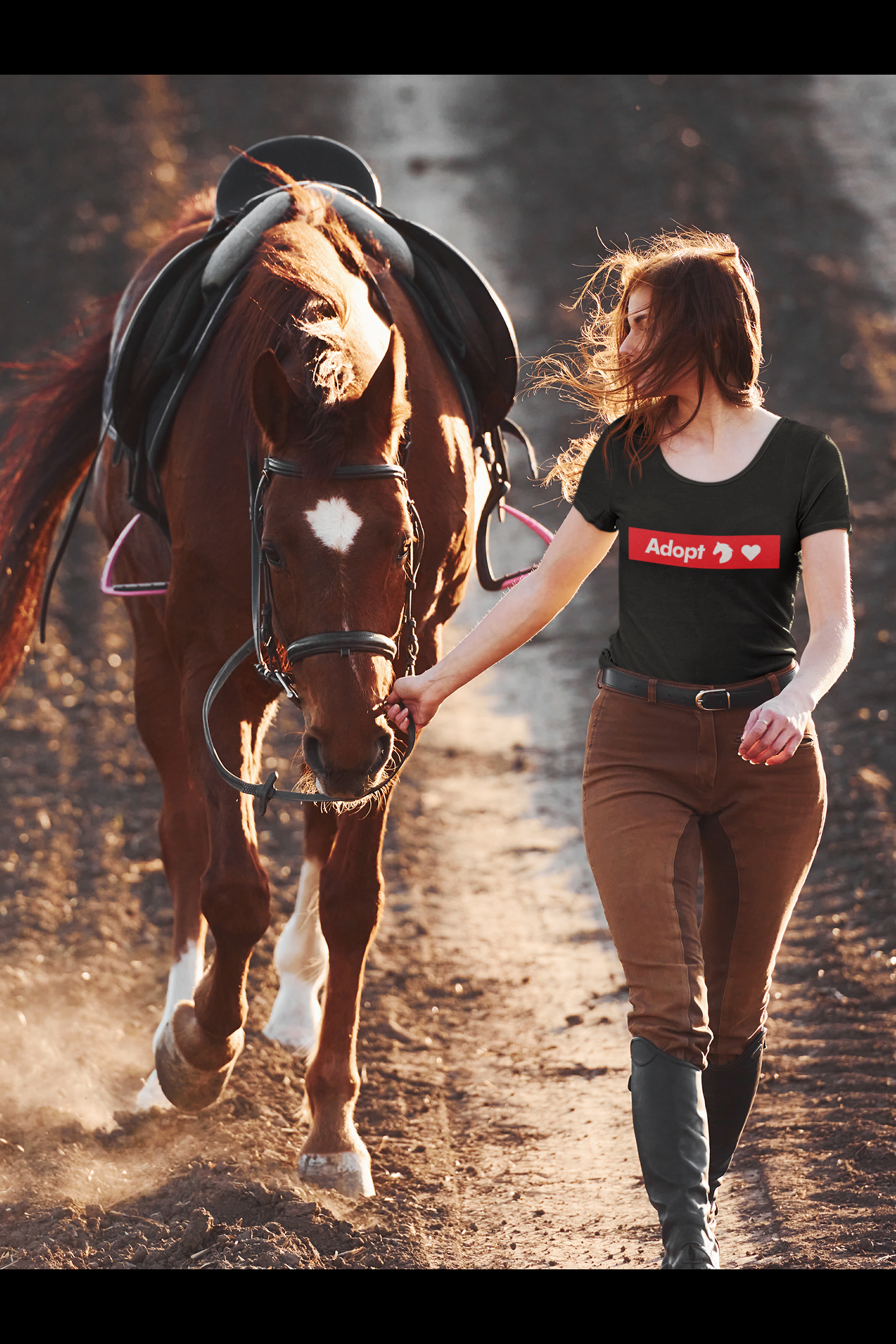 Adopt Love Rescue Horse - RED BANNER : Unisex 100% Comfy Cotton T-Shirt, Supporting Humane Animal Shelters