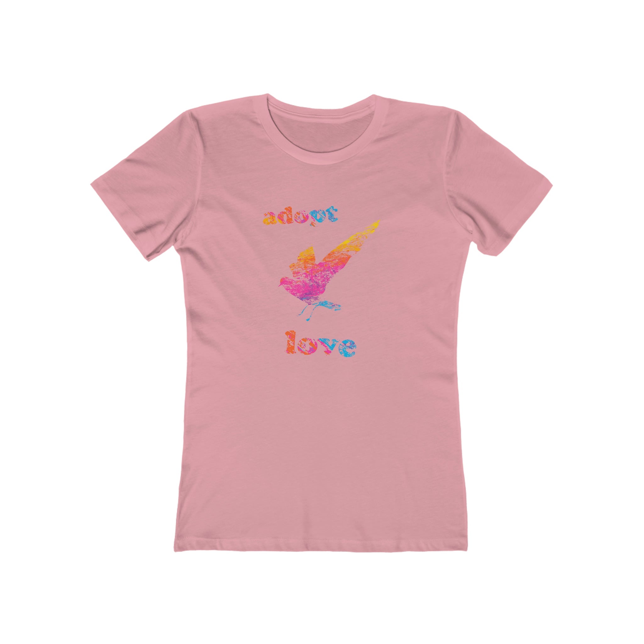 Adopt Love Bird with Colour Lettering : Women's 100% Cotton T-Shirt - Supporting Humane Animal Shelters