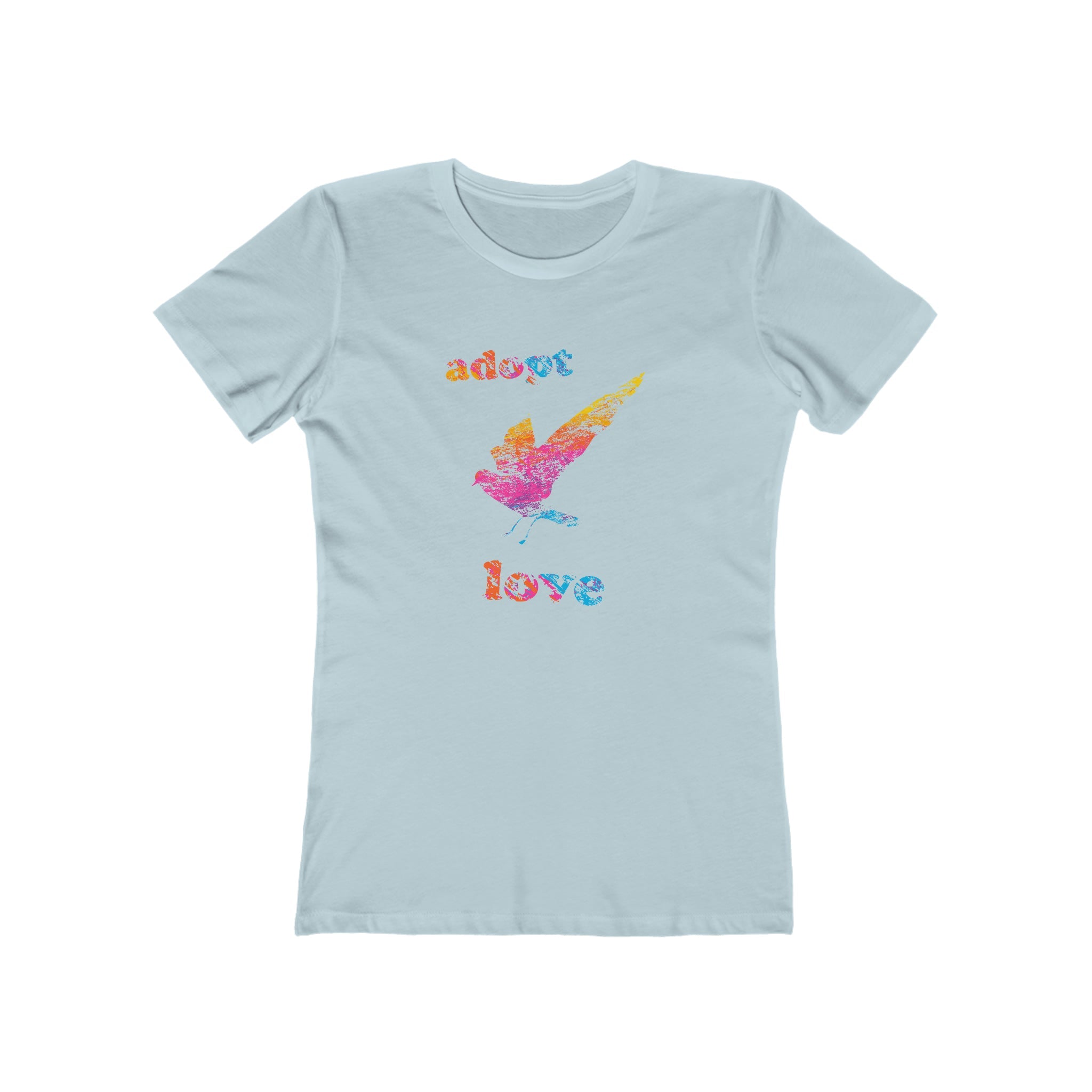 Adopt Love Bird with Colour Lettering : Women's 100% Cotton T-Shirt - Supporting Humane Animal Shelters
