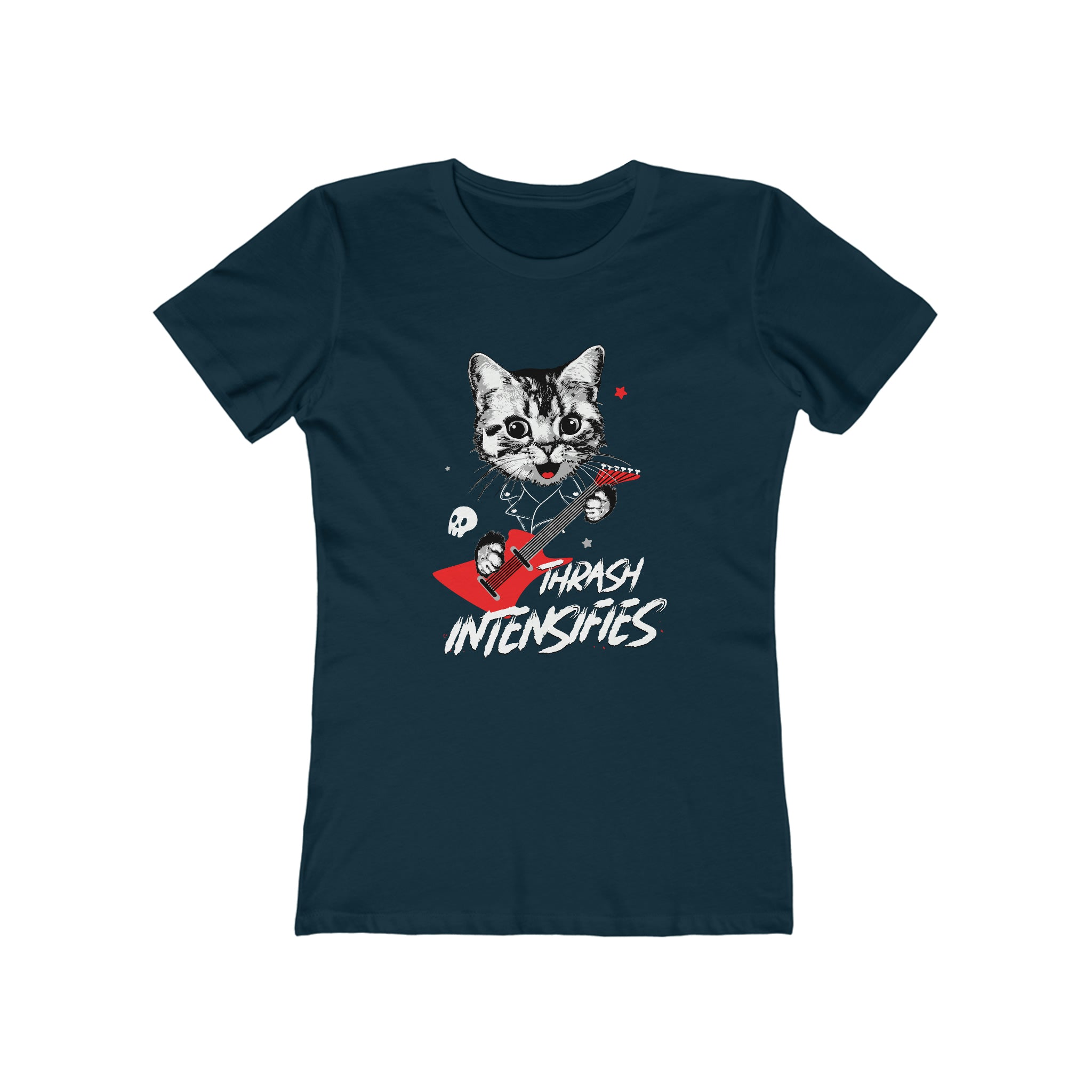 Thrash Intensifies : Women's 100% Cotton T-Shirt - A gentler design from our “pet cats” metal t-shirt line