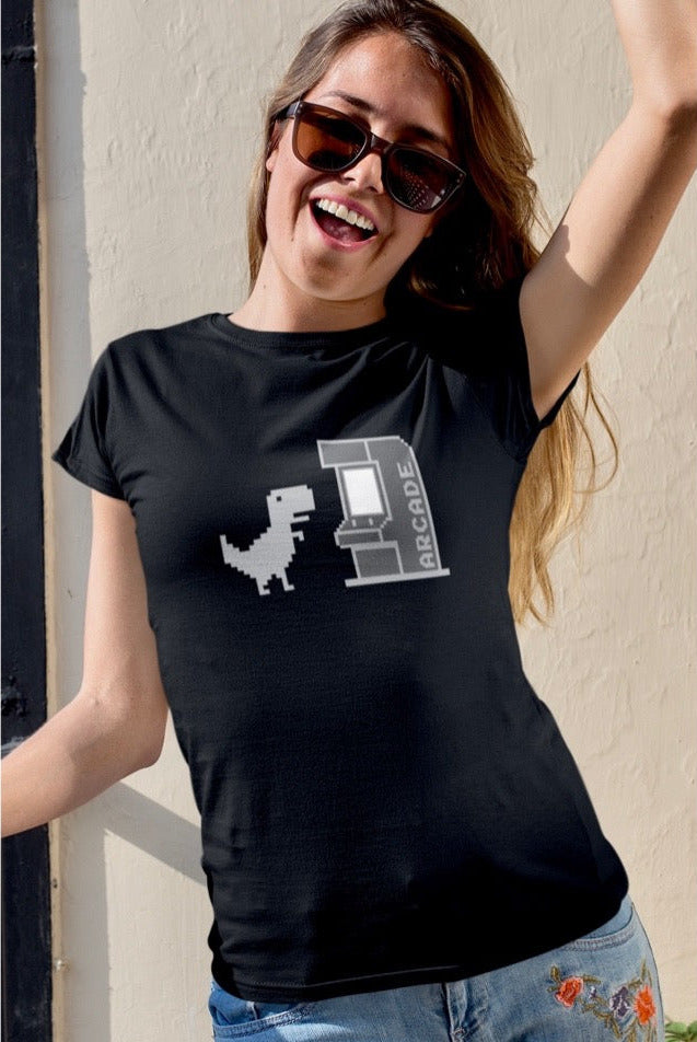 Larry the Dino at the Arcade : Unisex 100% Cotton T-Shirt by Bella+Canvas